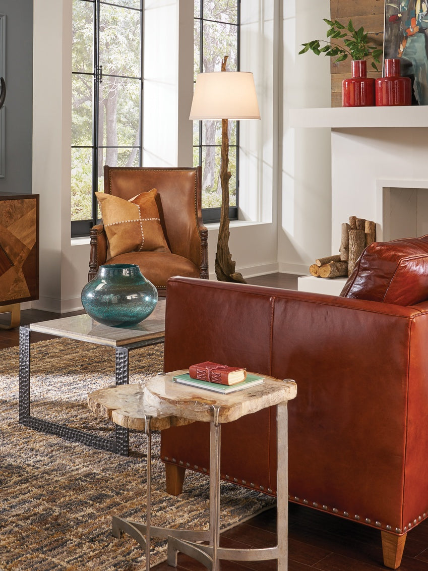 Olmsted Floor Lamp Natural in rustic living area lifestyle setting