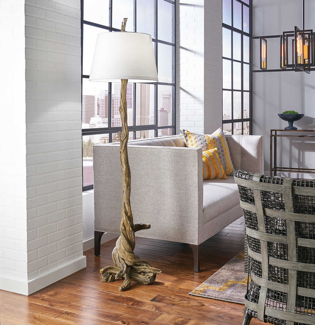 Olmsted Floor Lamp Natural in loft space lifestyle setting