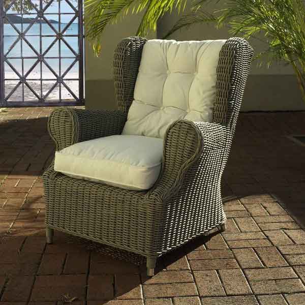 Outdoor winged back Kubu rattan dining chair from Padma's Plantation