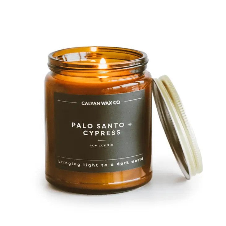 Amber Jar Candle with Bronze Lid Palo Santo & Cyrpess Calyan Wax Co.