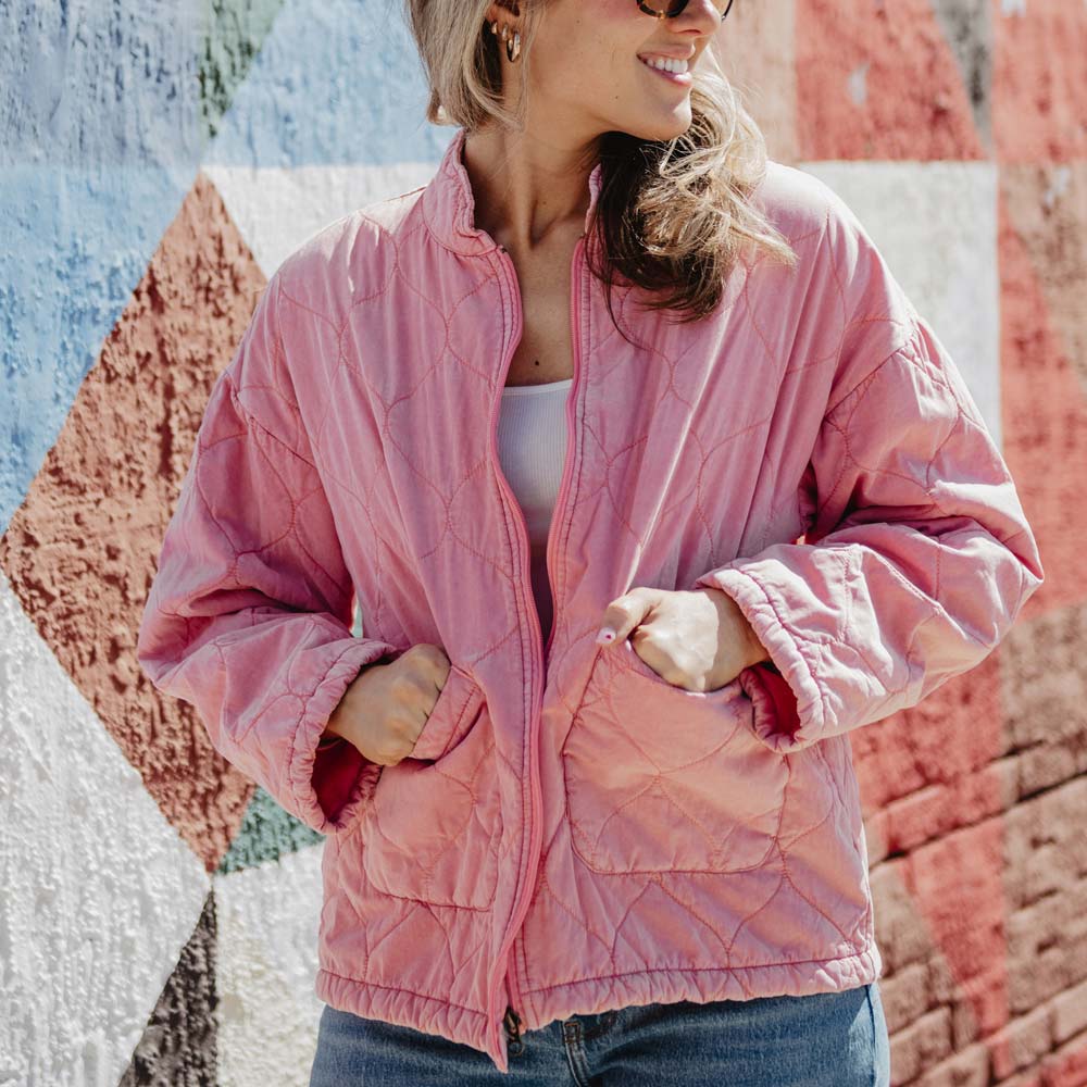 Pink Garment Washed Quilted Jacket