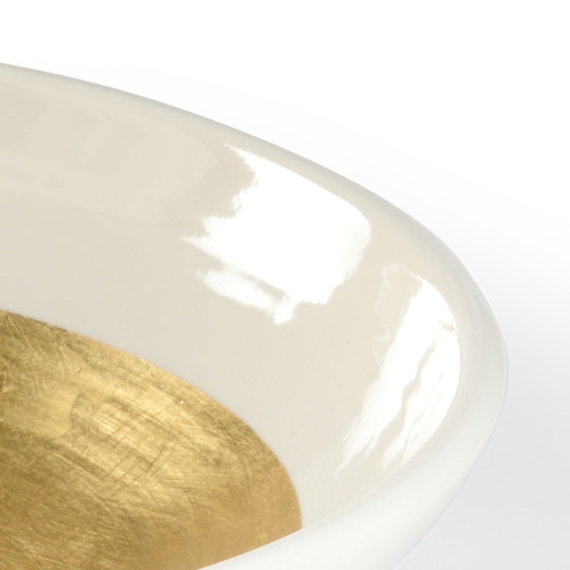 Ritrovo Bowl interior view of cream glaze and gold leaf