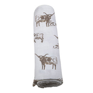 Texas Longhorn Bamboo Swaddle rolled up
