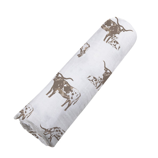 Texas Longhorn Bamboo Swaddle rolled up