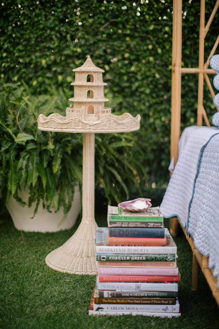 Sloane Side Table by Amanda Lindroth is hand-woven rattan