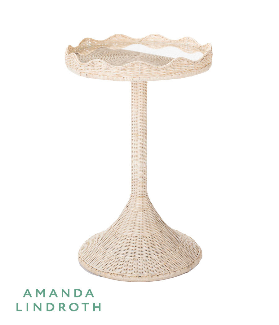 Sloane Side Table by Amanda Lindroth rattan table with glass insert
