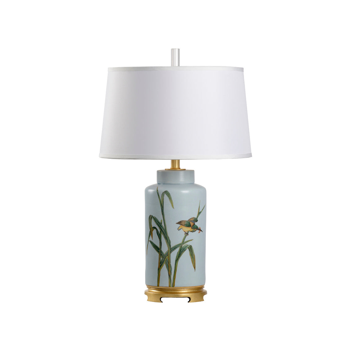Songbird Table Lamp features hand-painted feather friends