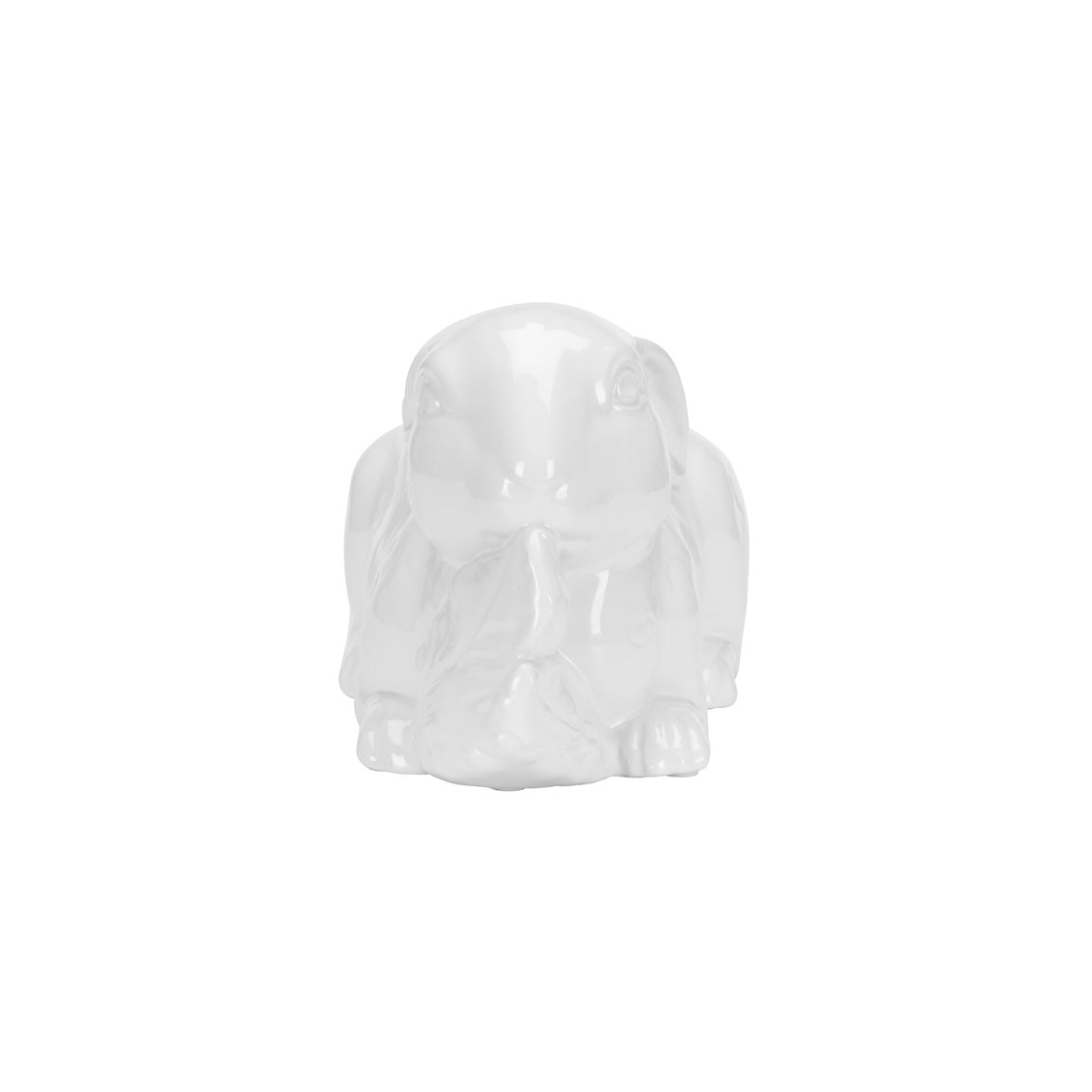 Staffordshire Rabbit - White ceramic figurine with white glaze, front view
