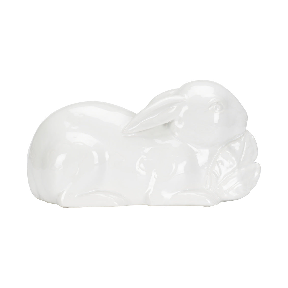 Staffordshire Rabbit - White ceramic figurine with white glaze, side view