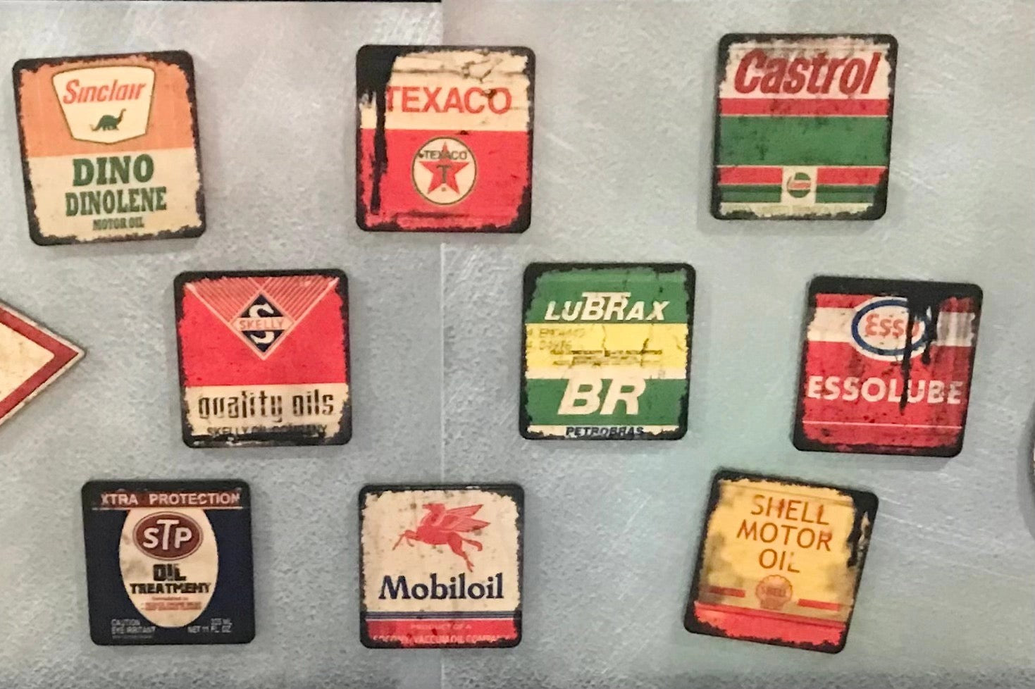 Vintage oil station logo coasters