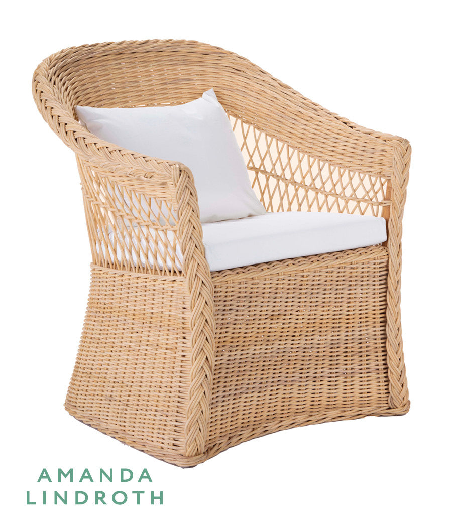 Worth Chair by Amanda Lindroth rattan chair ideal for big rooms or cozy corners
