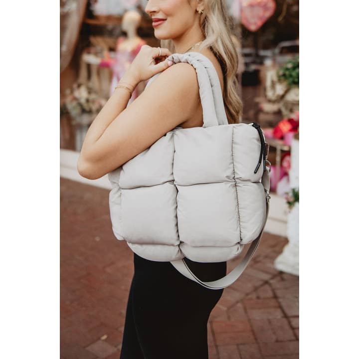 Sand Mini Tote Purse has a 17" handle strap and extends to 47"
