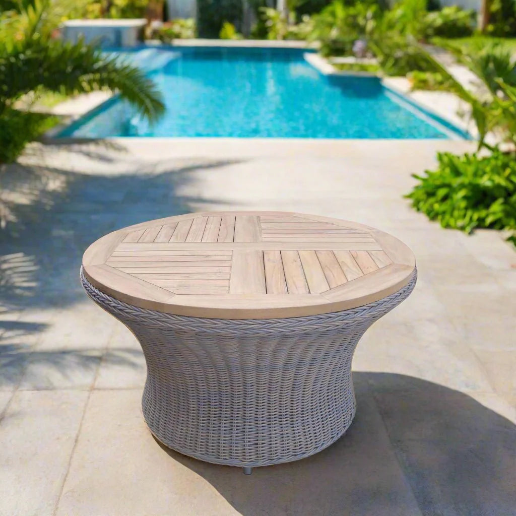 Barbados Outdoor Chat Table in pool setting
