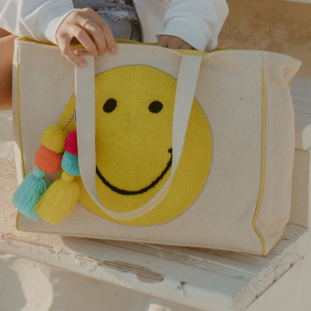 Happy Face Chenille Patch Tote Bag