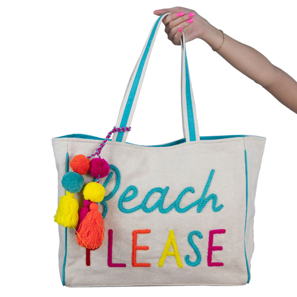 Beach Please tote bag with 2 phone pockets and zipper pocket in inner lining