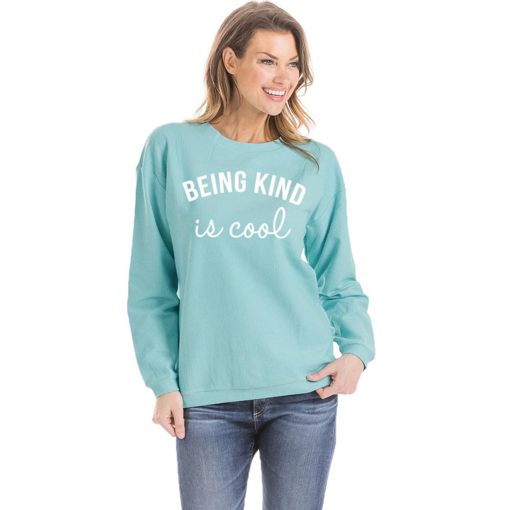 Being Kind Is Cool Corded Sweatshirt in aqua