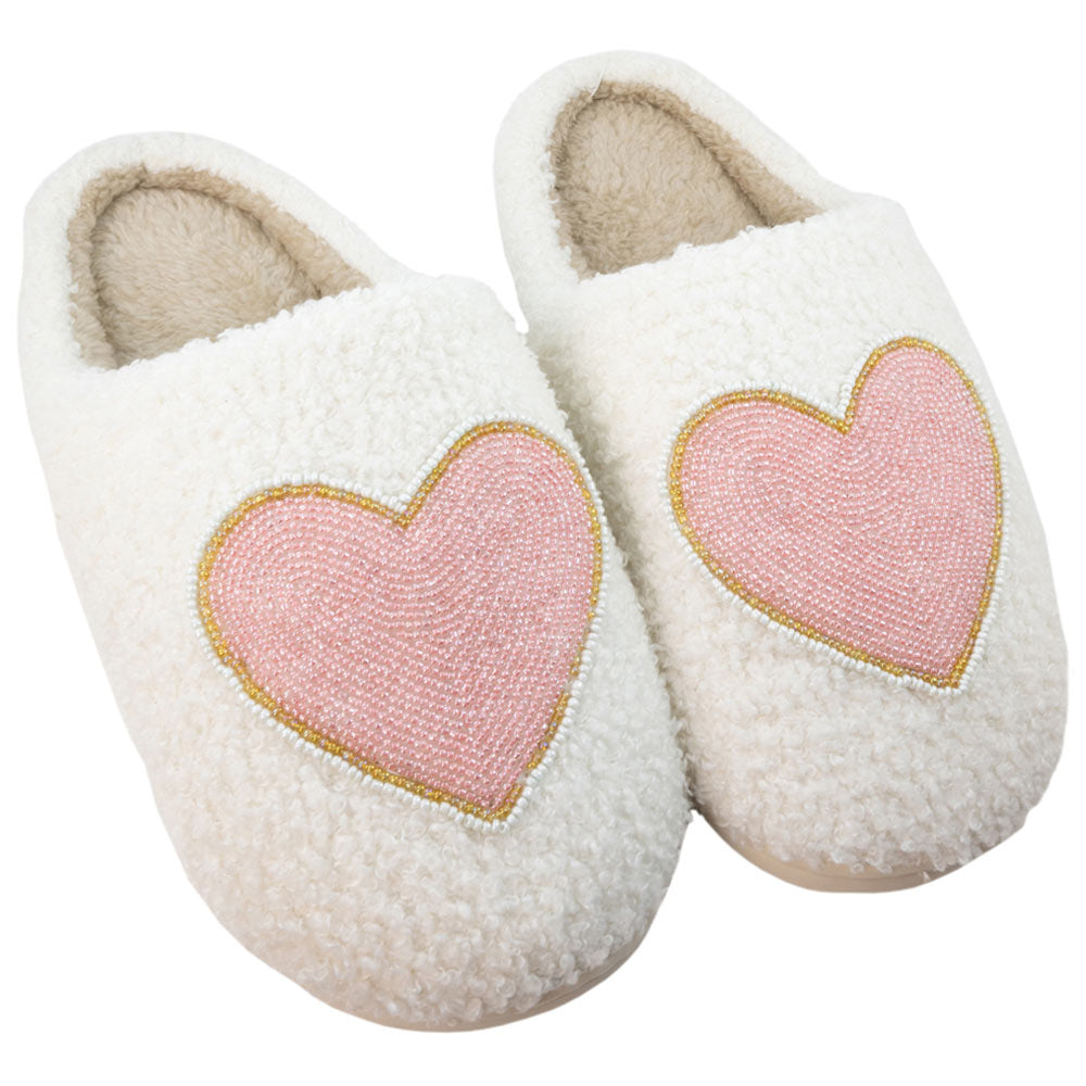 Beaded Pink And Gold Heart Fuzzy Slippers are super comfy