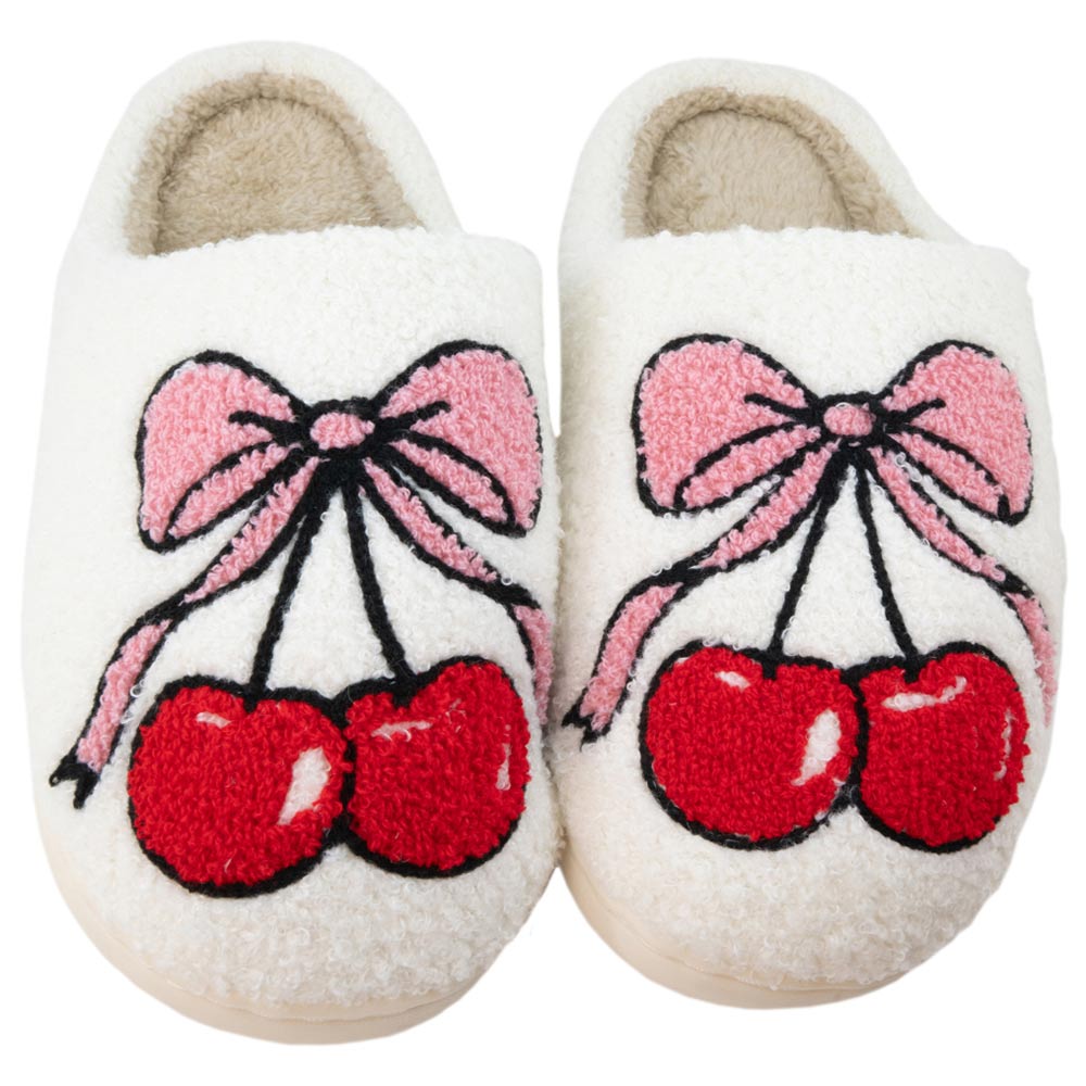 Cherry Bow Fuzzy Slippers are super comfy