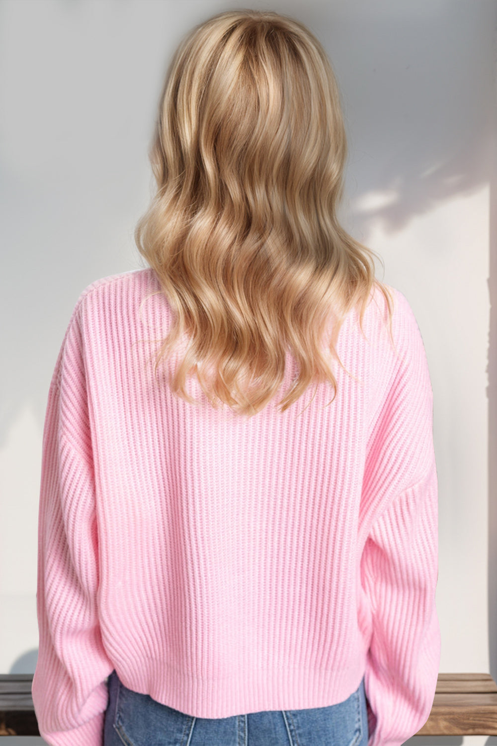 MERRY & BRIGHT Christmas Dropped Shoulder Cropped Sweater in pink