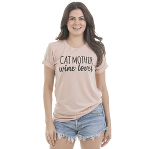 Cat Mother Wine Lover T-Shirt in peach