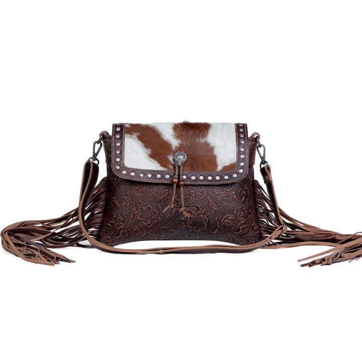 Carved Blossoms Leather &amp; Hairon Bag