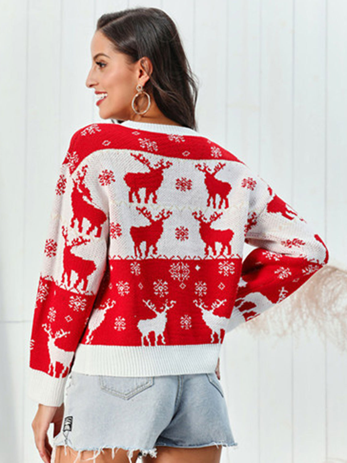 Reindeer Round Neck Sweater in red