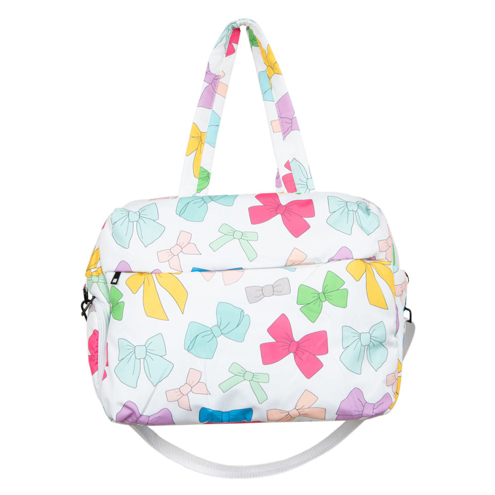 Multicolored Coquette Bows Weekender Bag has plenty of pockets