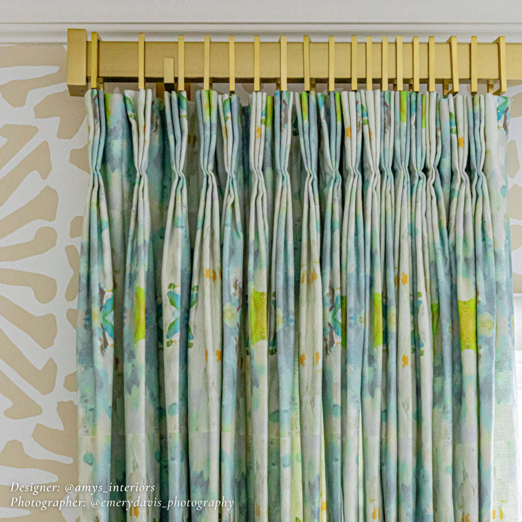 Coral Bay Green Fabric by the Yard used in custom drapes