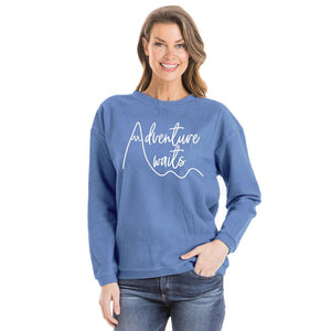Adventure Awaits Women's Corded Sweatshirt in blue