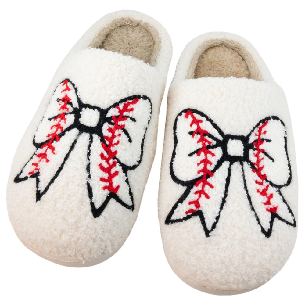 Baseball Bow Fuzzy Slippers are super comfy