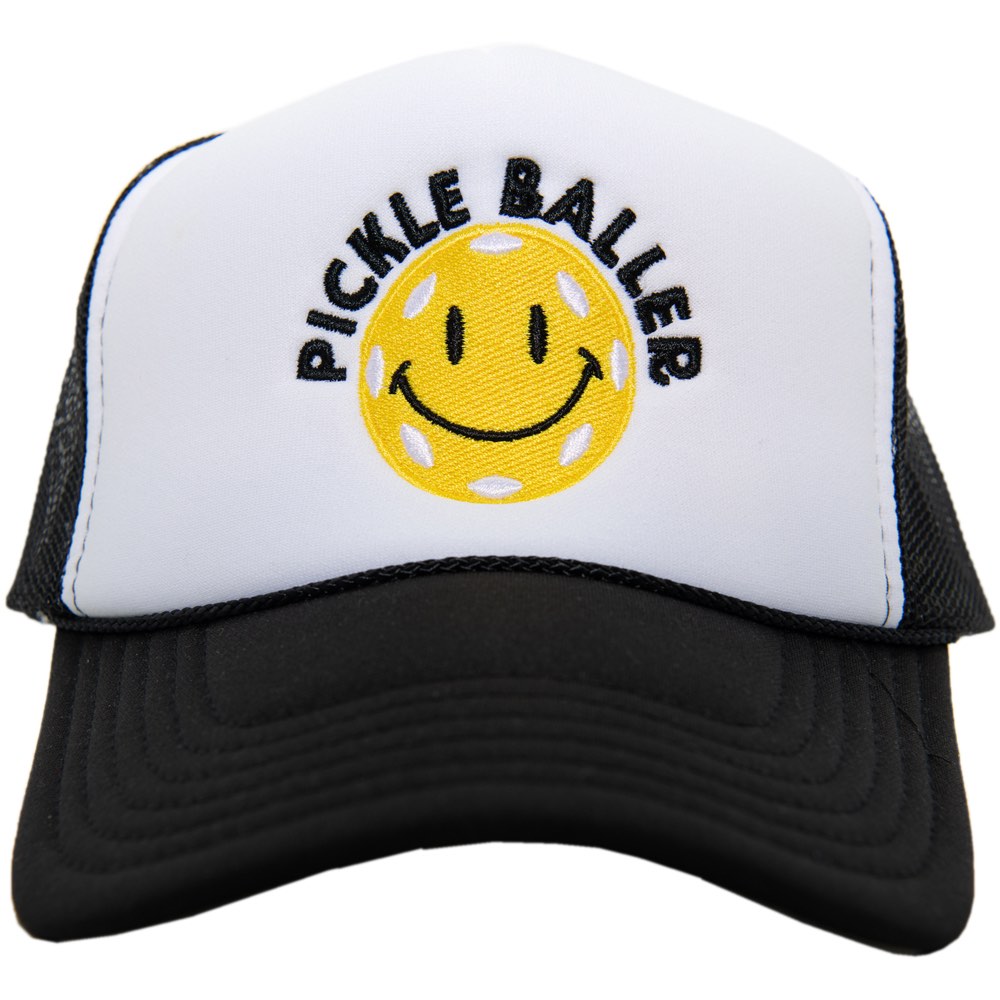 Pickle Baller Foam Trucker Hat in black and white