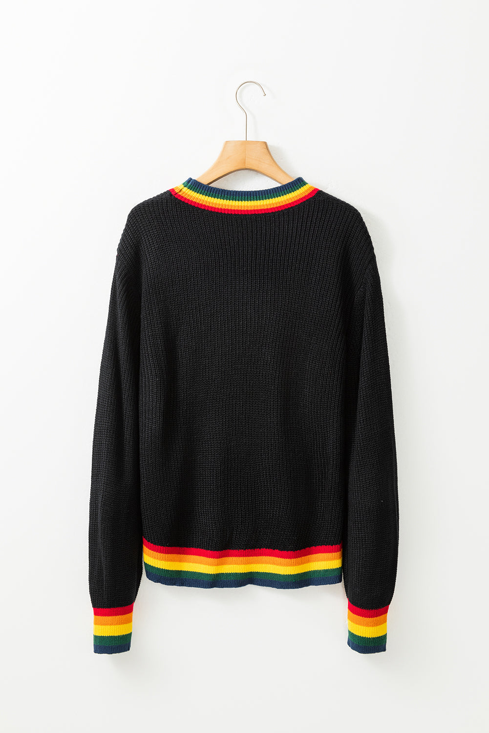 MERRY & BRIGHT Ribbed Round Neck Sweater in black