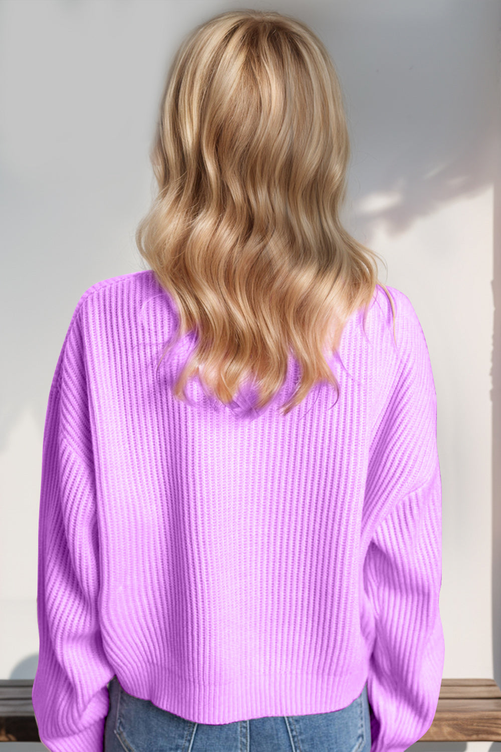 MERRY & BRIGHT Christmas Dropped Shoulder Cropped Sweater in heliotrope purple