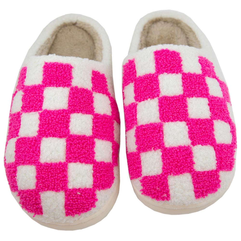Hot Pink Checkered Pattern Slippers