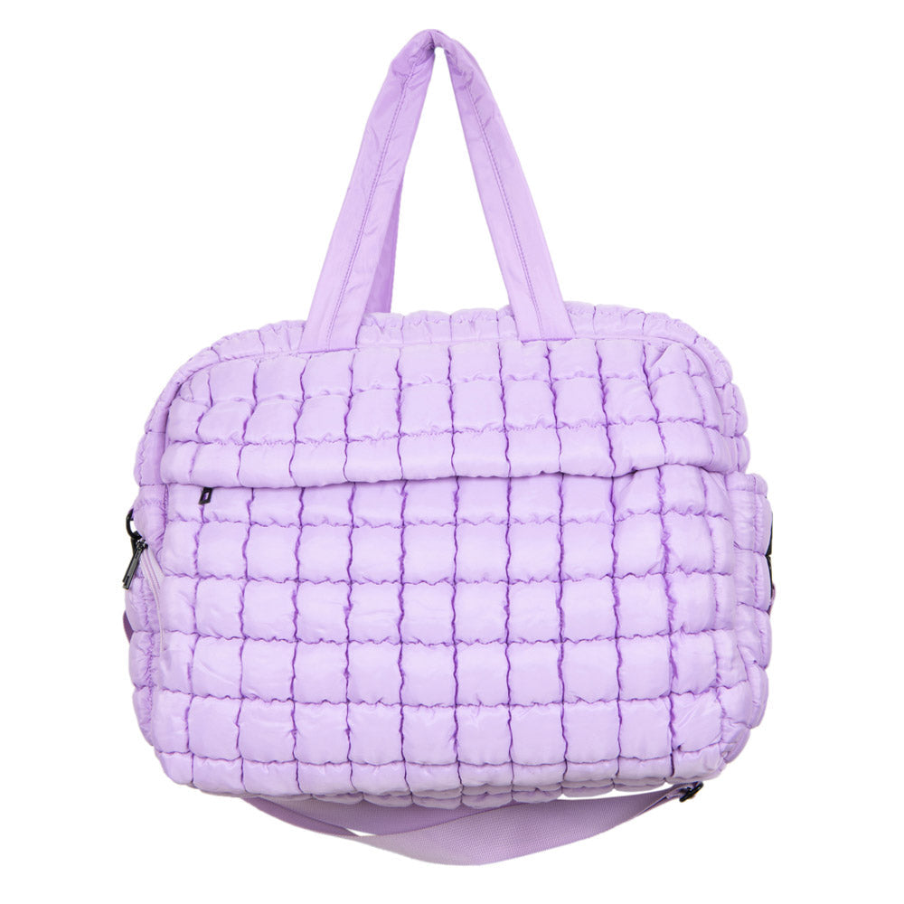 Light Purple Quilted Weekender Bag front