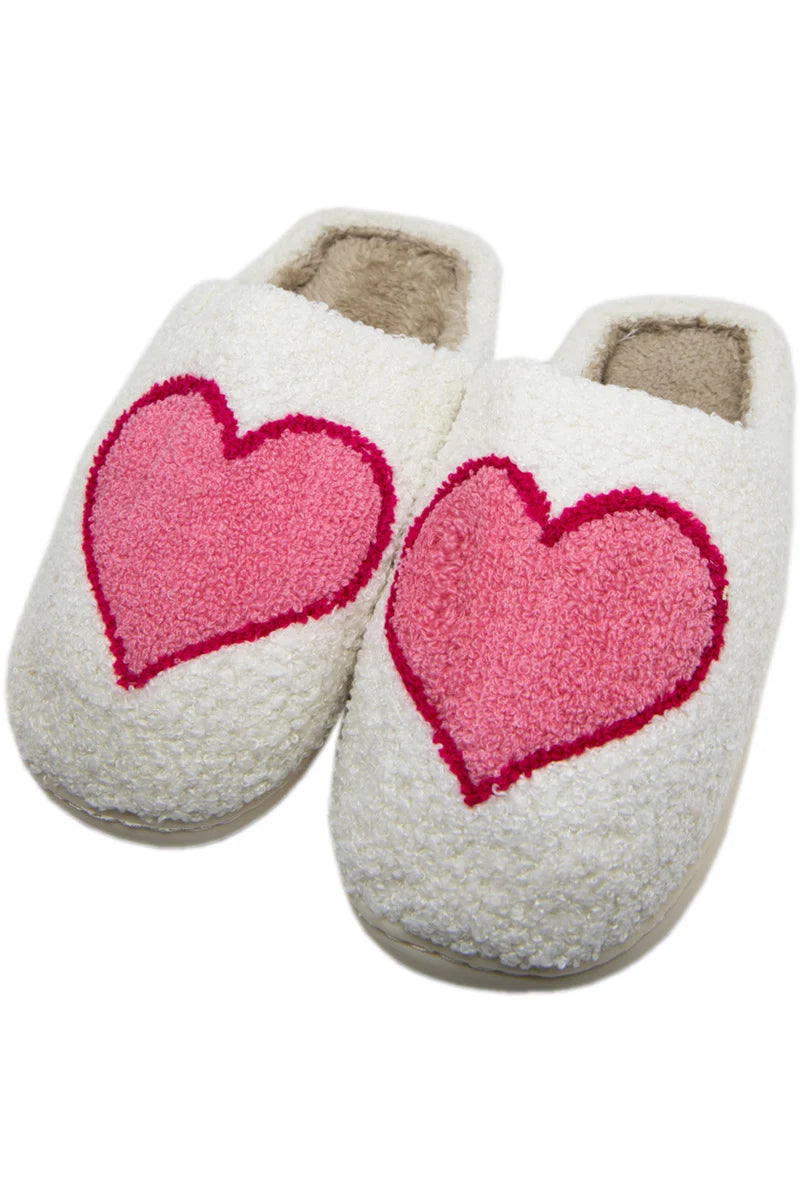 Pink and Red Heart Valentine Fuzzy Slippers with soft comfy sherpa material