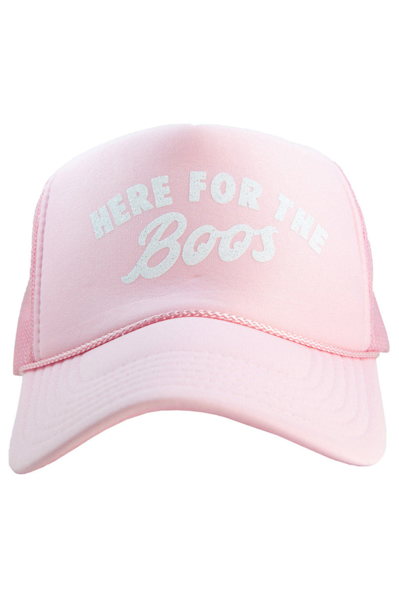 Here For The Boos Foam Trucker Hat - Light Pink