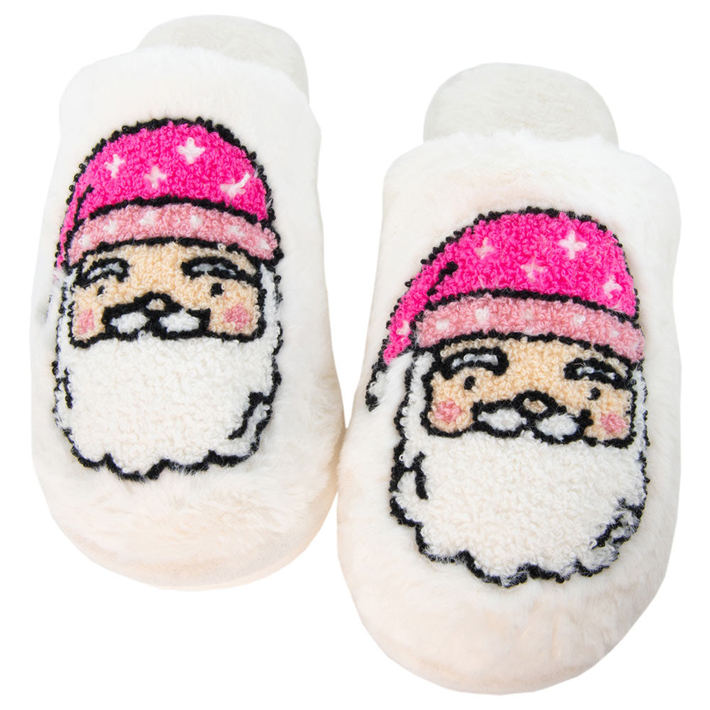 Pink Santa Face Happy Feet Slippers