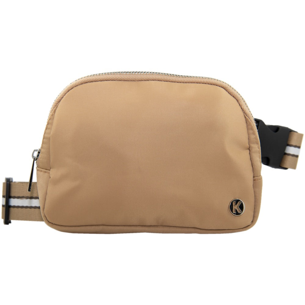 Tan Solid Fanny Pack with Striped Strap