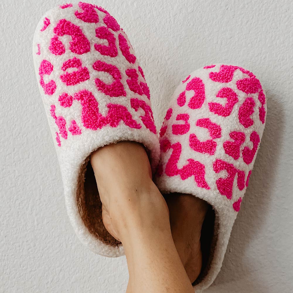Hot Pink Leopard Fuzzy Slippers