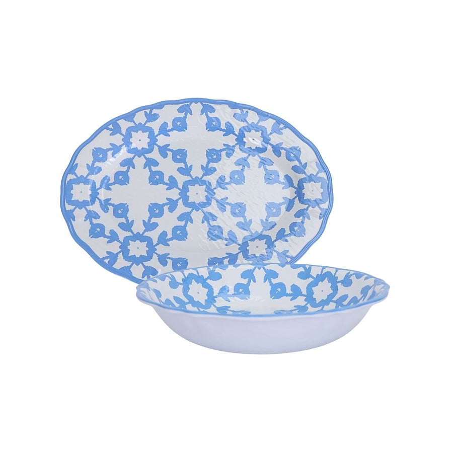 Highlands Blue Melamine Serving Bowl shown with matching platter