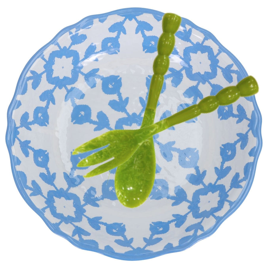 Highlands Blue Melamine Serving Bowl has a blue pattern invoking traditional family meals