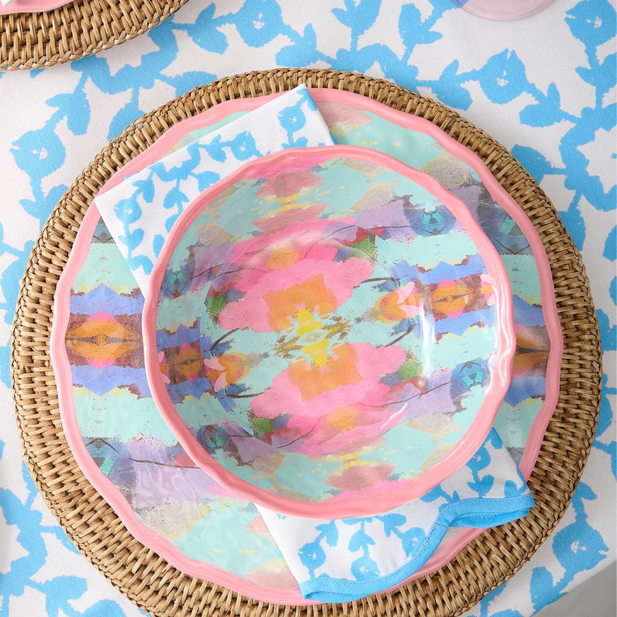 Highlands Blue Scalloped Dinner Napkins complements other patterns as well
