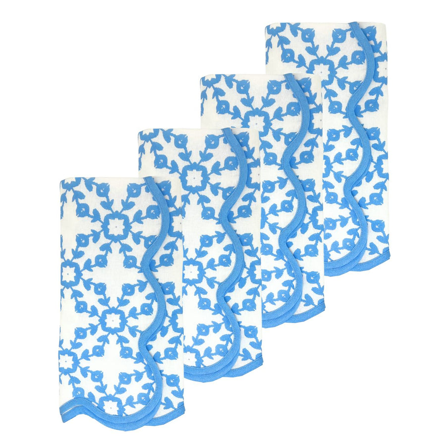 Highlands Blue Scalloped Dinner Napkins in a traditional blue and white pattern, set of 4