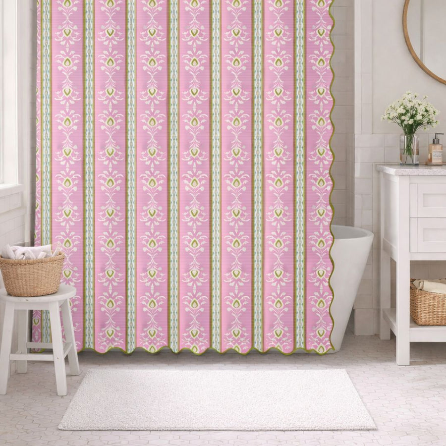 Rosemary Stripe Pink Shower Curtain measures 72"x72"