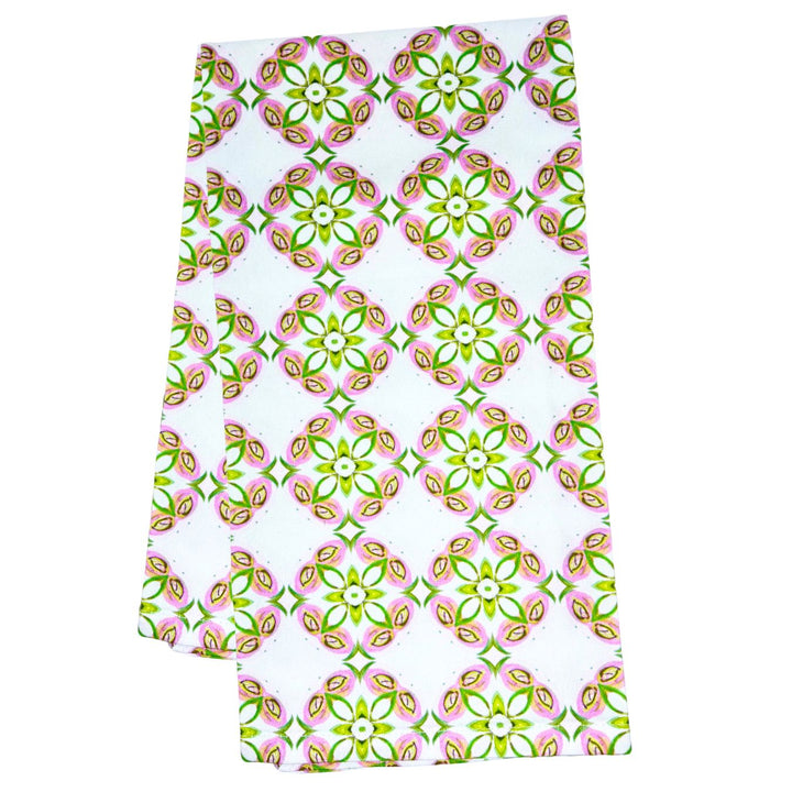 Hibiscus Tea Towel in delicate pinks and greens