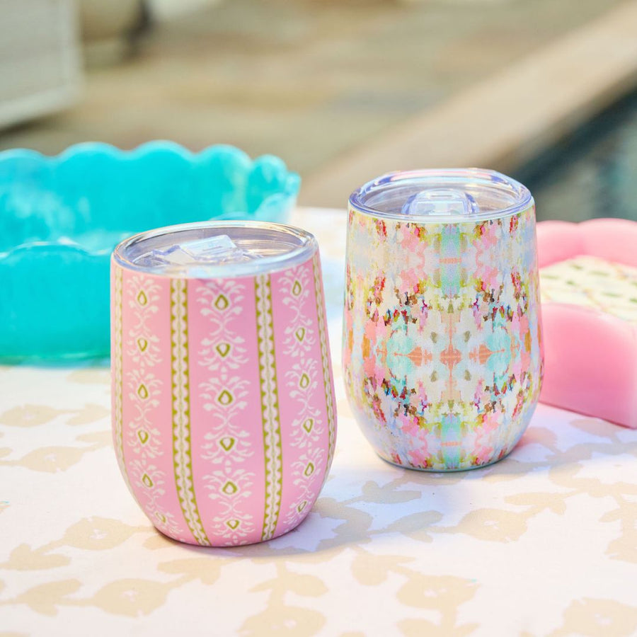 Rosemary Stripe Wine Tumbler is perfect for outdoors. Shown with Brooks Avenue Tumbler