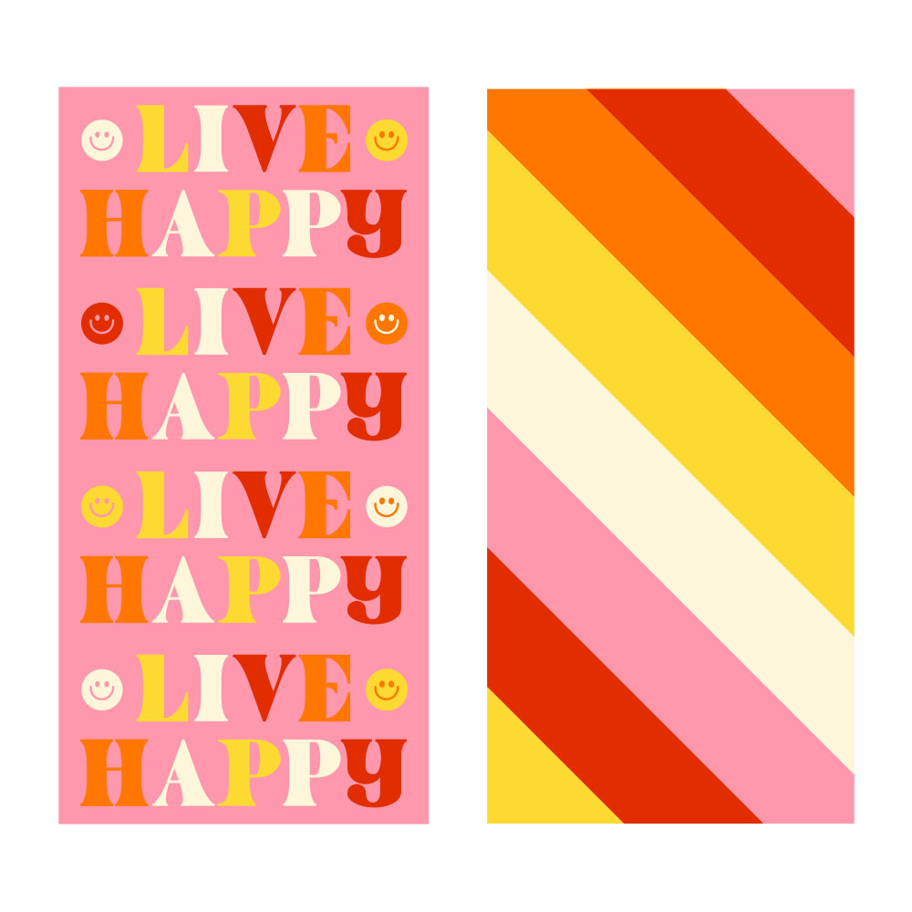 Live Happy Quick Dry Beach Towel printed on both sides