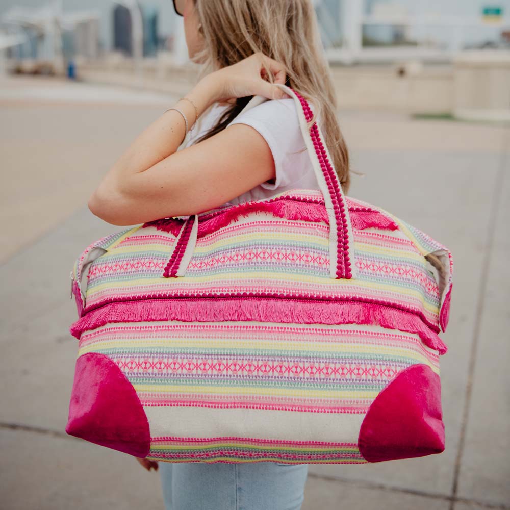 Magenta Frilled Multicolored Weekender Duffel Bag