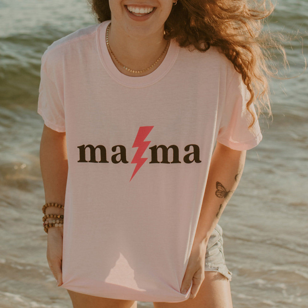 MAMA Lightning Bolt Graphic T-Shirt in blossom
